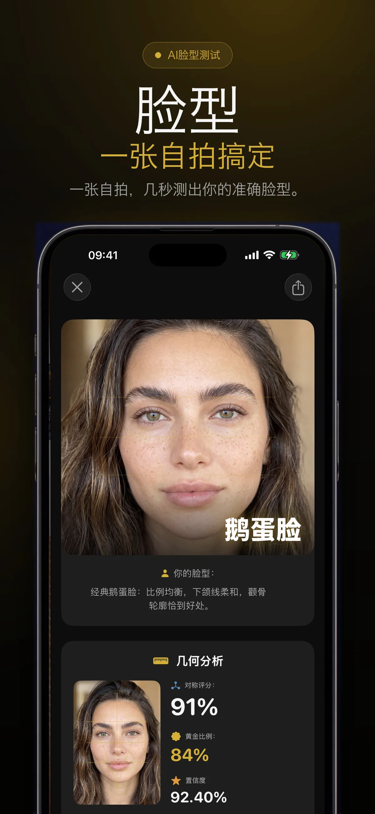 显示脸型估测结果的 FaceForm 界面