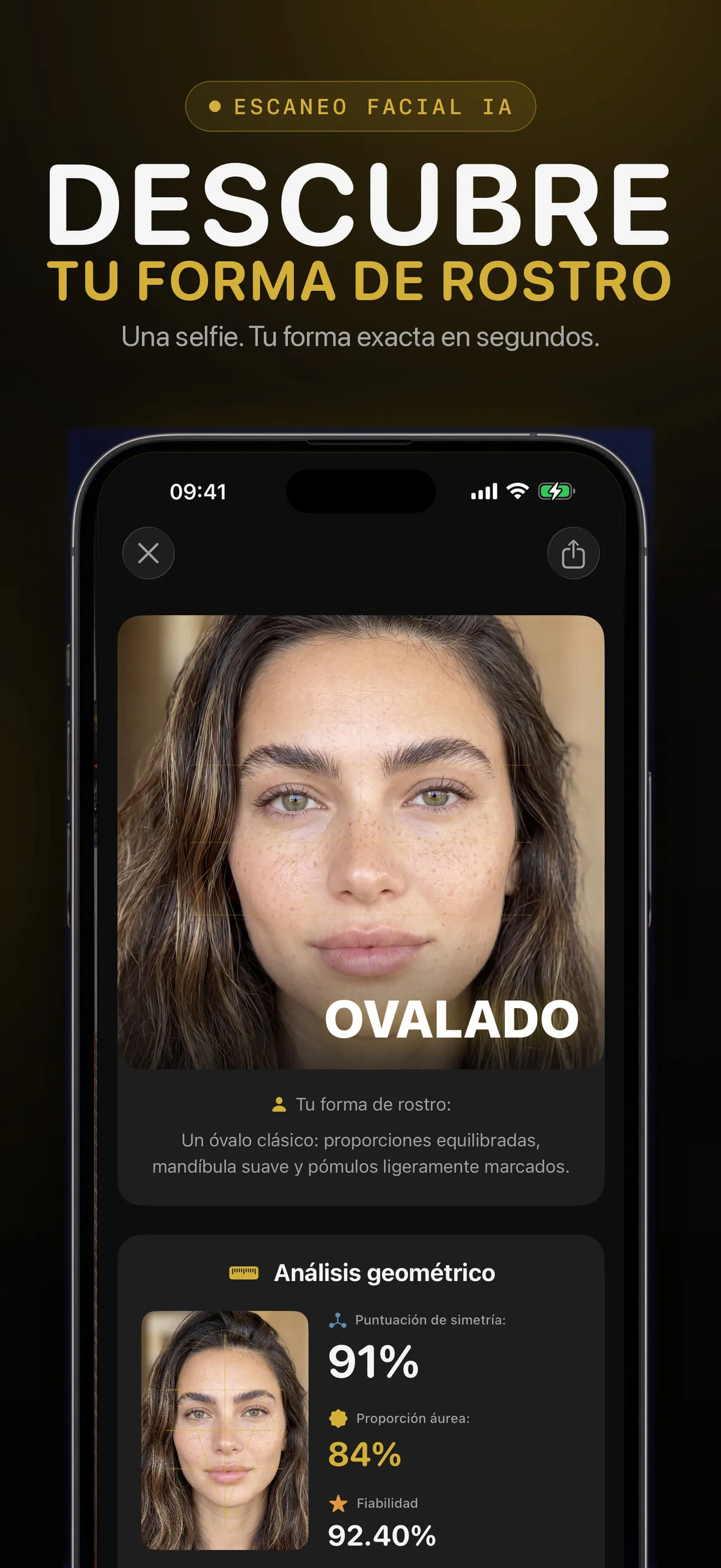 Pantalla de FaceForm con una estimación de la forma del rostro