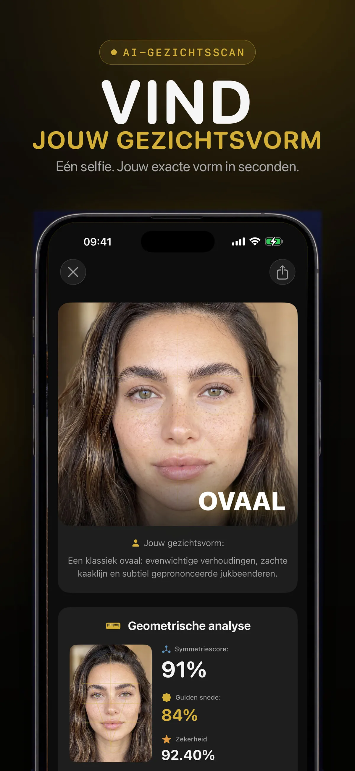 FaceForm-scherm met een schatting van de gezichtsvorm