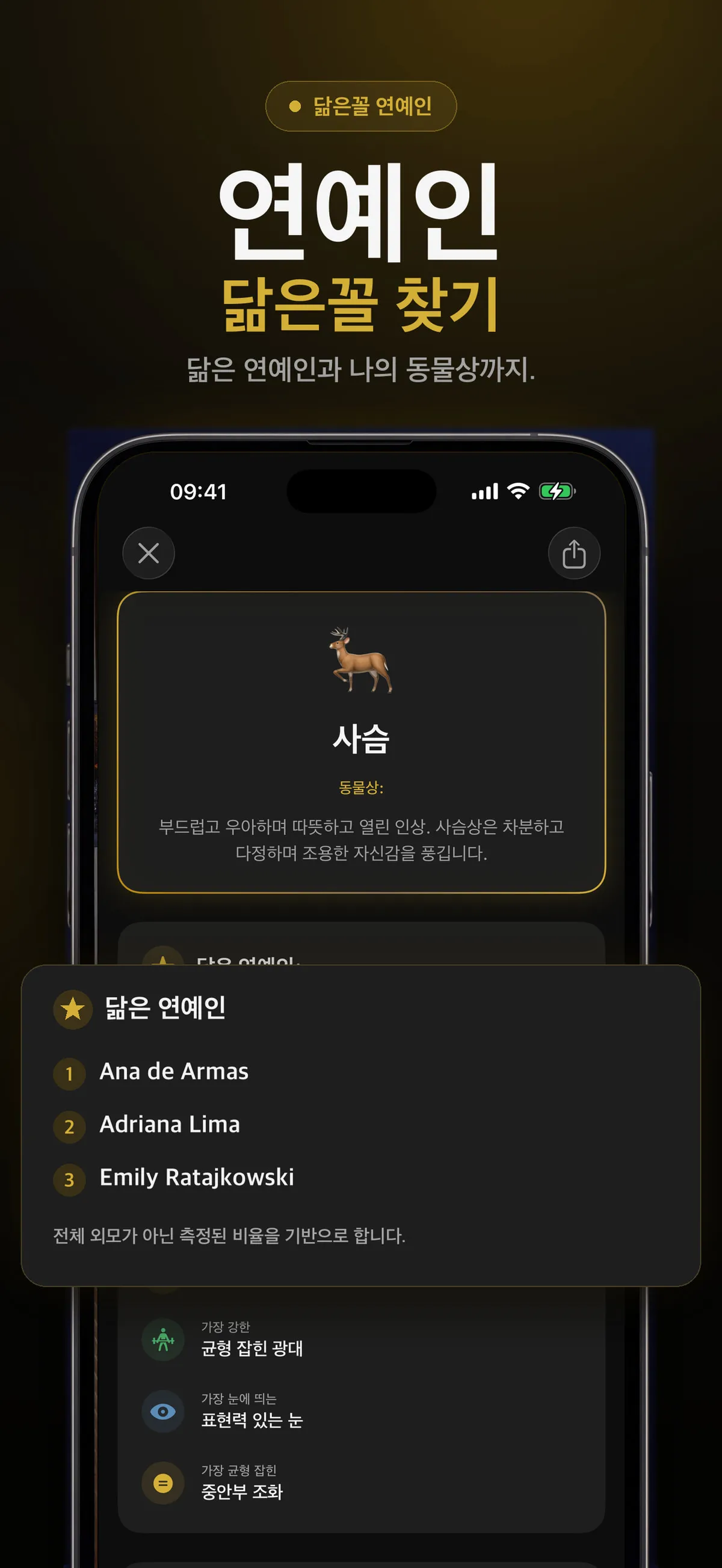 유명인 닮은꼴 매칭을 보여주는 FaceForm 화면